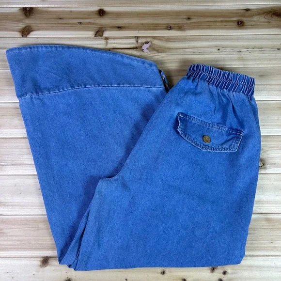 Shein Jeans Womens 27 Wide Leg High Rise Elastic Waist Angled Hem Denim Jeans - Picture 15 of 15